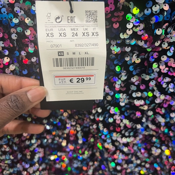 Pull and Bear Night out Multicolor Sequin Strapless Mini Dress - Picture 8 of 9